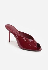 Born2be - Bordowe Lakierowane Klapki na Szpilce z Odkrytym Noskiem Lilyera. Okazja: na co dzień, do pracy. Kolor: czerwony. Materiał: lakier. Obcas: na szpilce. Styl: casual, elegancki #6