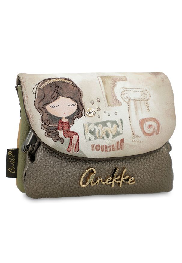 Portfel damski Anekke, portmonetka mała z kieszenią zamykaną na suwak, beżowy, 42709-016. Kolor: brązowy. Wzór: aplikacja