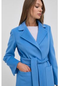 MAX&Co. Płaszcz wełniany przejściowy niezapinany. Okazja: na co dzień. Kolor: niebieski. Materiał: wełna. Wzór: gładki. Styl: casual, klasyczny #4