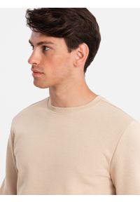 Ombre Clothing - Komplet dresowy męski bawełniany BASIC bluza nierozpinana + joggery – beżowy V6. Kolor: beżowy. Materiał: dresówka, bawełna. Wzór: jednolity