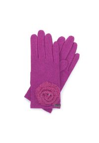 Wittchen - Damskie rękawiczki z włóczkowym kwiatkiem. Kolor: różowy. Materiał: wełna. Wzór: kwiaty. Styl: casual, elegancki