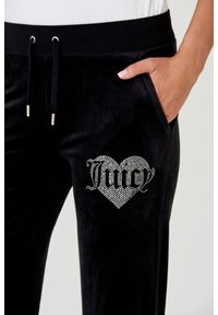 Juicy Couture - JUICY COUTURE Czarne spodnie Heart Diamante. Kolor: czarny. Materiał: poliester. Wzór: aplikacja #5