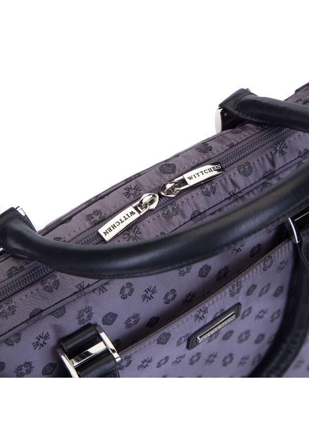 Wittchen - Damska torba na laptopa ze skóry i żakardu z monogramem. Kolor: szary. Materiał: poliester