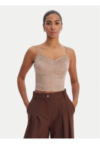 Guess Top W6RH03 WJ472 Beżowy Slim Fit. Kolor: beżowy. Materiał: syntetyk #1