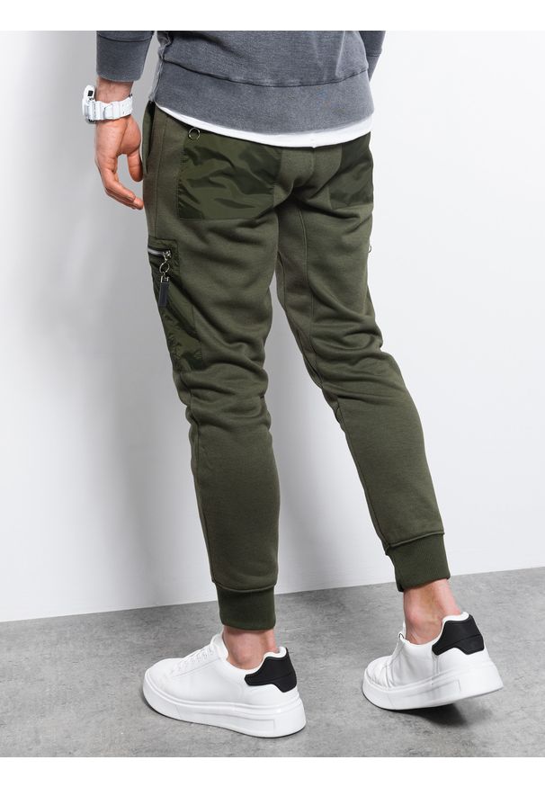 Ombre Clothing - Spodnie męskie dresowe joggery P917 - khaki - XXL. Kolor: brązowy. Materiał: dresówka. Wzór: gładki