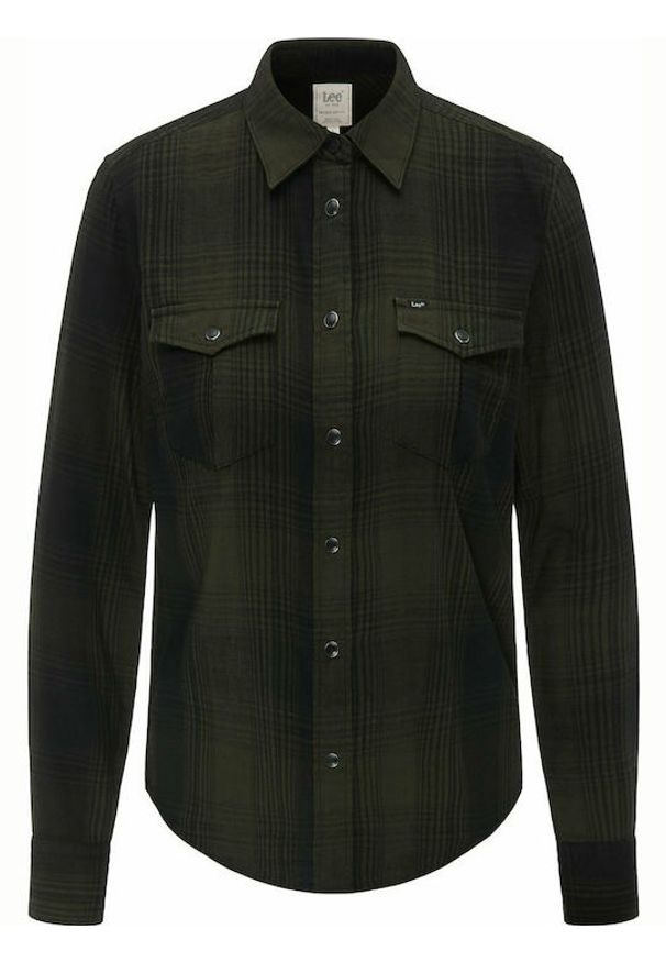 Lee - LEE REGULAR WESTERN SHIRT DAMSKA KOSZULA MATERIAŁOWA SERPICO GREEN L45SGBOJ 112110479. Materiał: materiał