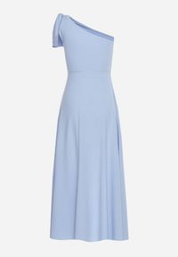 Born2be - Jasnoniebieska Koktajlowa Asymetryczna Sukienka z Kokardą na Ramieniu Vimarellia. Okazja: na imprezę. Typ kołnierza: kokarda. Kolor: niebieski. Typ sukienki: asymetryczne. Styl: wizytowy #7