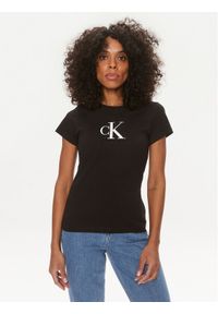 Calvin Klein Jeans T-Shirt Satin J20J222343 Czarny Slim Fit. Kolor: czarny. Materiał: bawełna