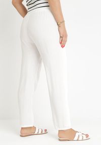 Born2be - Białe Materiałowe Spodnie z Gumką w Talii Airiana. Kolor: biały. Materiał: materiał. Sezon: lato #4