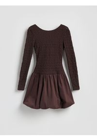 Reserved - Sukienka bombka - ciemnobrązowy. Kolor: brązowy. Materiał: dzianina, bawełna. Typ sukienki: bombki #1