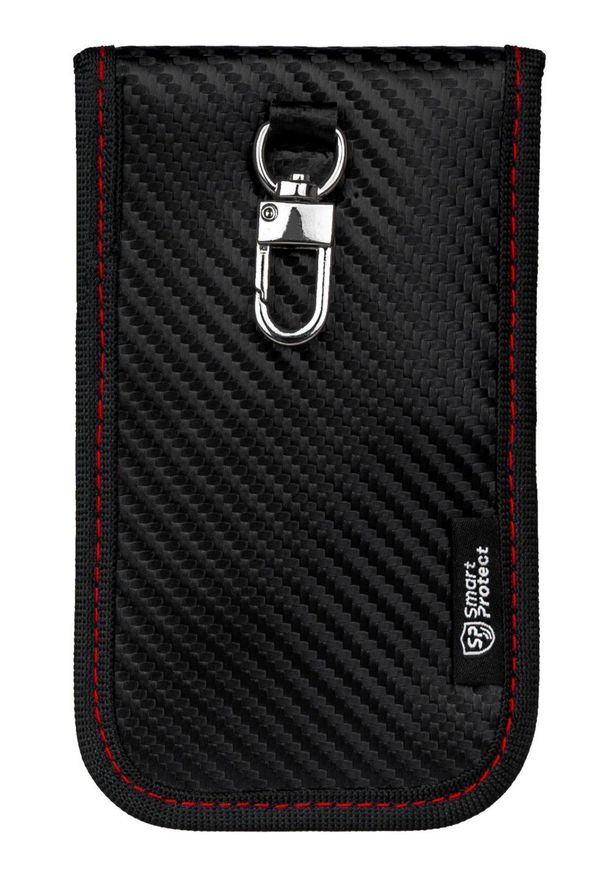 Smart Protect - Etui na Klucze, Karty, Czarne z Karabińczykiem, na Zatrzask, Antykradzieżowy Pokrowiec. Kolor: czarny. Materiał: poliester