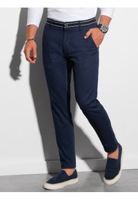 Ombre Clothing - Spodnie męskie chino - granatowe V2 P156 - XL. Okazja: na co dzień. Kolor: niebieski. Materiał: tkanina, elastan, bawełna. Styl: casual, klasyczny