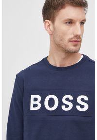 BOSS - Boss bluza Boss Athleisure męska kolor granatowy z nadrukiem. Okazja: na co dzień. Kolor: niebieski. Materiał: dzianina. Wzór: nadruk. Styl: casual