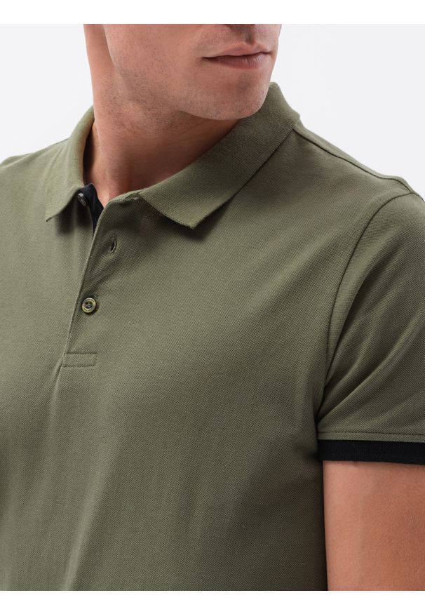 Ombre Clothing - Koszulka męska polo bawełniana S1382 - oliwkowa - XXL. Typ kołnierza: polo. Kolor: oliwkowy. Materiał: bawełna. Wzór: nadruk. Styl: klasyczny
