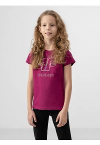 4f - T-shirt z nadrukiem dziewczęcy. Kolor: różowy. Materiał: dzianina, bawełna. Wzór: nadruk #1