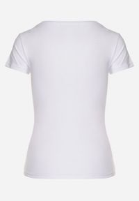 Born2be - Biały Bawełniany T-shirt Ozdobiony Cyrkoniami i Napisem Divera. Okazja: na co dzień. Kolor: biały. Materiał: bawełna. Wzór: napisy, aplikacja. Styl: klasyczny, casual