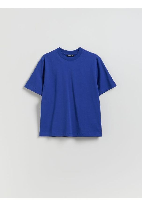 Reserved - Bawełniany t-shirt - granatowy. Kolor: niebieski. Materiał: bawełna