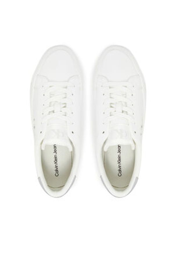 Calvin Klein Jeans Sneakersy Vulc Flatf Lth Silver Logo Tag YW0YW01877 Biały. Kolor: biały. Materiał: skóra