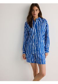 Reserved - Koszula oversize z modalem - niebieski. Kolor: niebieski. Materiał: bawełna, tkanina