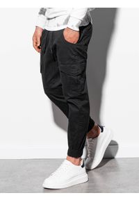 Ombre Clothing - Spodnie męskie JOGGERY z kieszeniami cargo - czarne V1 P886 - XXL. Kolor: czarny. Materiał: bawełna, elastan. Wzór: geometria