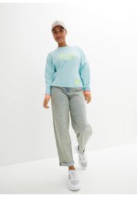 bonprix - Bawełniana bluza oversize z kolorowym ściągaczem i mankietami. Kolor: niebieski. Materiał: bawełna. Wzór: kolorowy #2