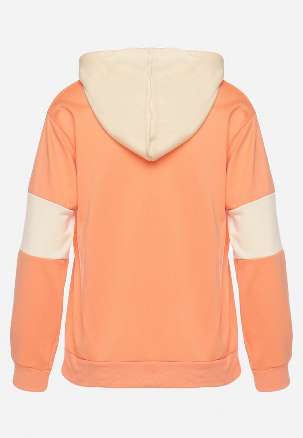 Born2be - Pomarańczowa Bluza Oversize z Kapturem i Kontrastowymi Wstawkami Jevina. Okazja: na co dzień. Typ kołnierza: kaptur. Kolor: pomarańczowy. Materiał: jeans. Długość rękawa: długi rękaw. Długość: długie. Wzór: aplikacja. Styl: elegancki, casual