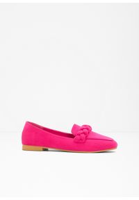 bonprix - Półbuty wsuwane loafer. Zapięcie: bez zapięcia. Kolor: różowy. Materiał: skóra, welur. Styl: elegancki