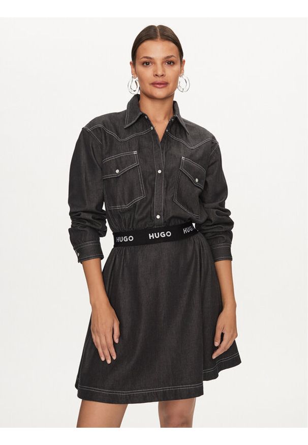 Hugo Sukienka jeansowa Karinne-1 50496059 Czarny Regular Fit. Kolor: czarny. Materiał: jeans, bawełna, lyocell