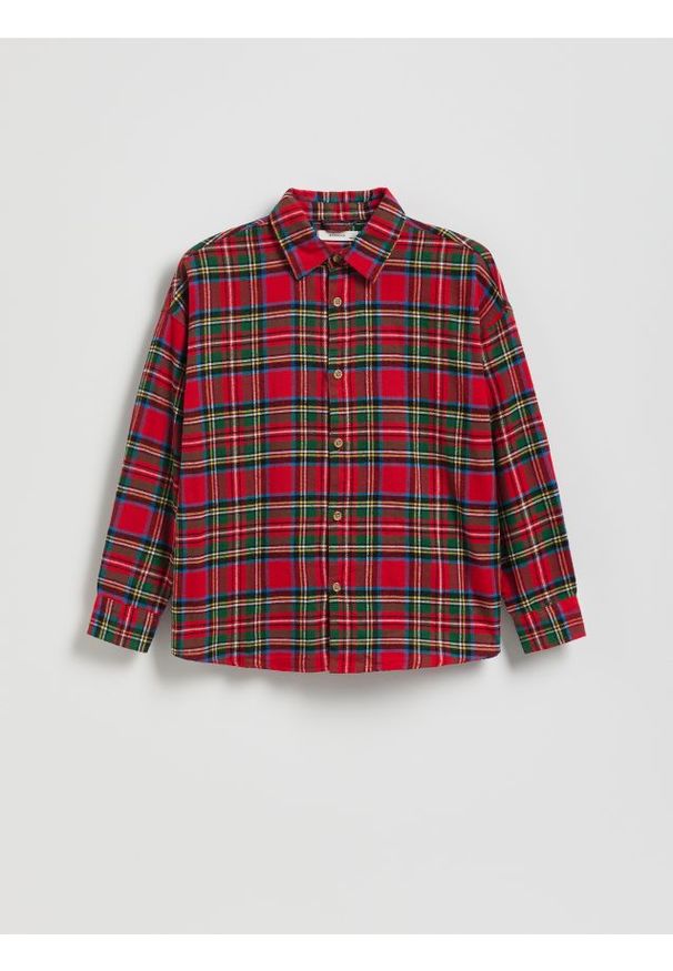 Reserved - Bawełniana koszula w kratę - czerwony. Kolor: czerwony. Materiał: bawełna