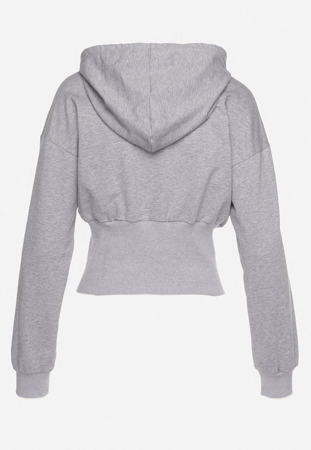 Born2be - Szara Bluza z Szerokim Ściągaczem w Talii i Kapturem Zapinana na Suwak Itravea. Kolor: szary. Sezon: wiosna