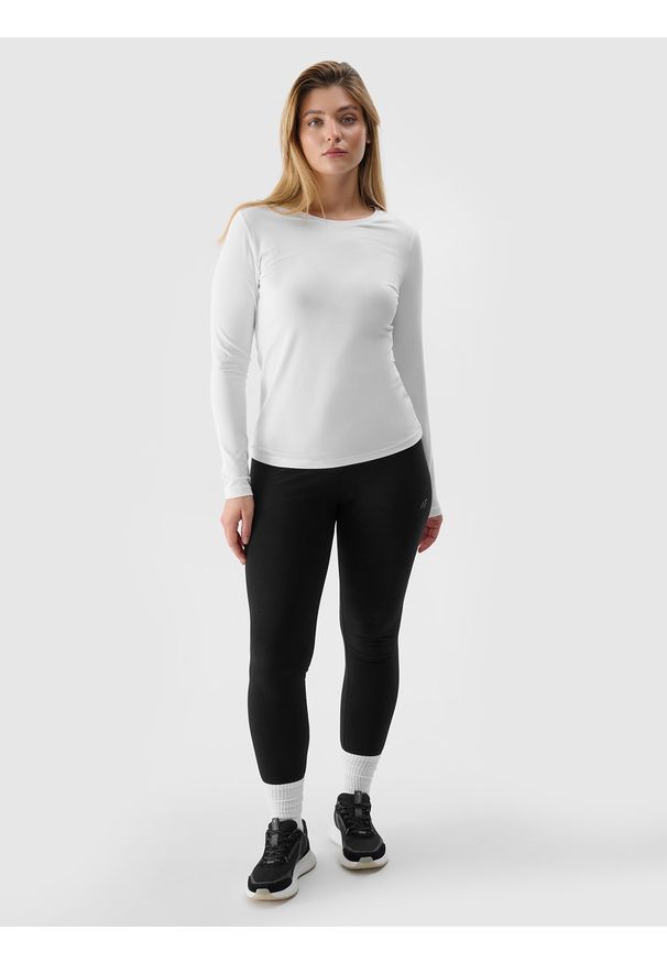 4f - 4F Longsleeve slim gładki damski - biały XXL. Okazja: na co dzień. Kolor: biały. Materiał: jersey, materiał, bawełna, elastan, dzianina. Długość rękawa: długi rękaw. Długość: długie. Wzór: gładki. Styl: sportowy, casual