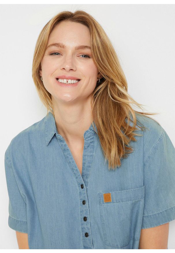 bonprix - Sukienka dżinsowa, krótki rękaw. Kolor: niebieski. Długość rękawa: krótki rękaw. Sezon: lato