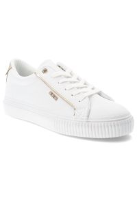 Big-Star - Sneakersy damskie Big Star, na płaskiej podeszwie z eko skóry z okrągłym noskiem i sznurowane, białe, SS274026. Okazja: na co dzień. Nosek buta: okrągły. Zapięcie: sznurówki. Kolor: biały. Materiał: guma, skóra, syntetyk, materiał. Szerokość cholewki: normalna. Obcas: na płaskiej podeszwie #1