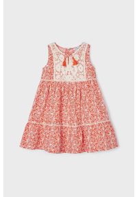 Mayoral sukienka bawełniana dziecięca kolor pomarańczowy mini prosta. Okazja: na co dzień. Kolor: pomarańczowy. Materiał: bawełna. Wzór: haft. Typ sukienki: proste. Styl: casual. Długość: mini #3