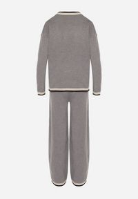 Born2be - Szary Dzianinowy Komplet z Ozdobną Lamówką Sweter i Szerokie Spodnie Ralenae. Kolor: szary. Materiał: dzianina #2