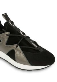 Pollini - POLLINI - Czarne sneakersy ze skórzanymi wstawkami. Kolor: czarny. Materiał: skóra #4