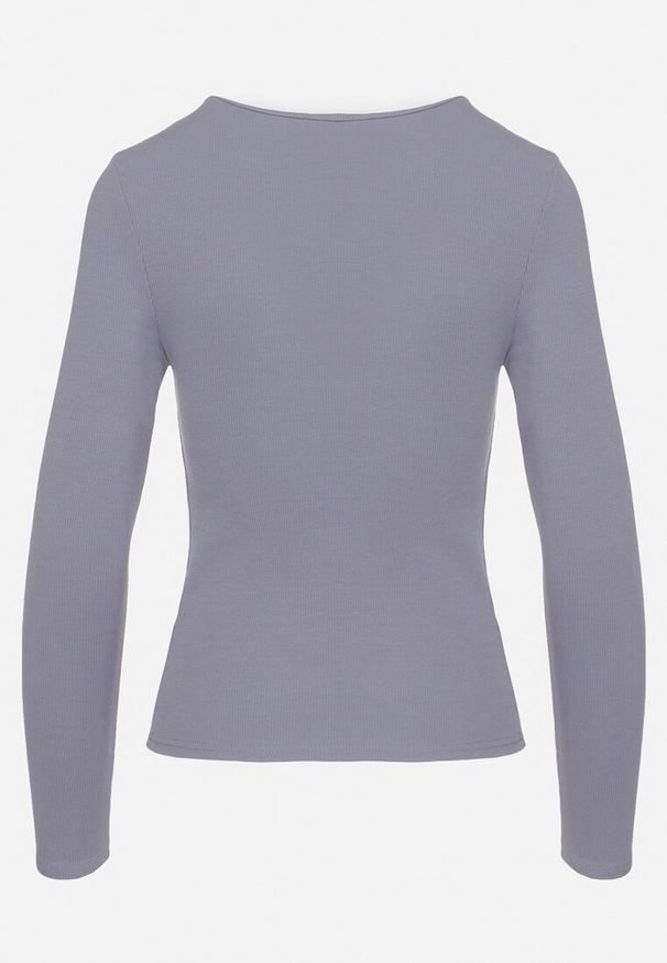 Born2be - Niebieska Prążkowana Bawełniana Bluzka z Guzikami Sarwiwi. Okazja: na co dzień. Kolor: niebieski. Materiał: bawełna, prążkowany. Styl: casual