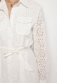 Born2be - Biała Bawełniana Sukienka z Ażurowym Wzorem i Paskiem Noviellea. Okazja: na co dzień. Kolor: biały. Materiał: bawełna. Wzór: ażurowy. Styl: casual, elegancki, klasyczny #6