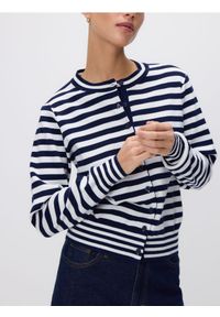 Reserved - Kardigan w paski - granatowy. Kolor: niebieski. Materiał: dzianina, bawełna. Wzór: paski. Styl: klasyczny #1