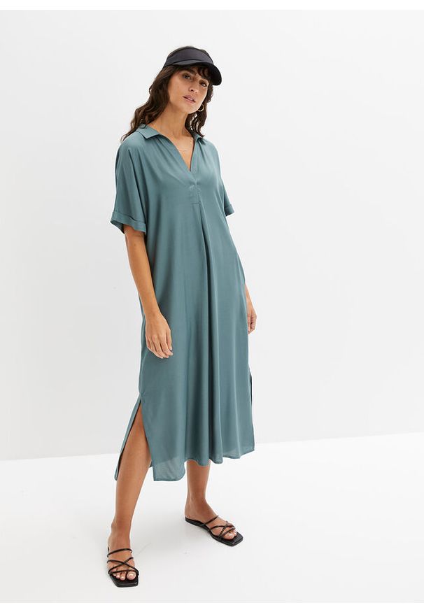 bonprix - Sukienka koszulowa z kieszeniami. Kolor: zielony. Typ sukienki: koszulowe. Długość: maxi