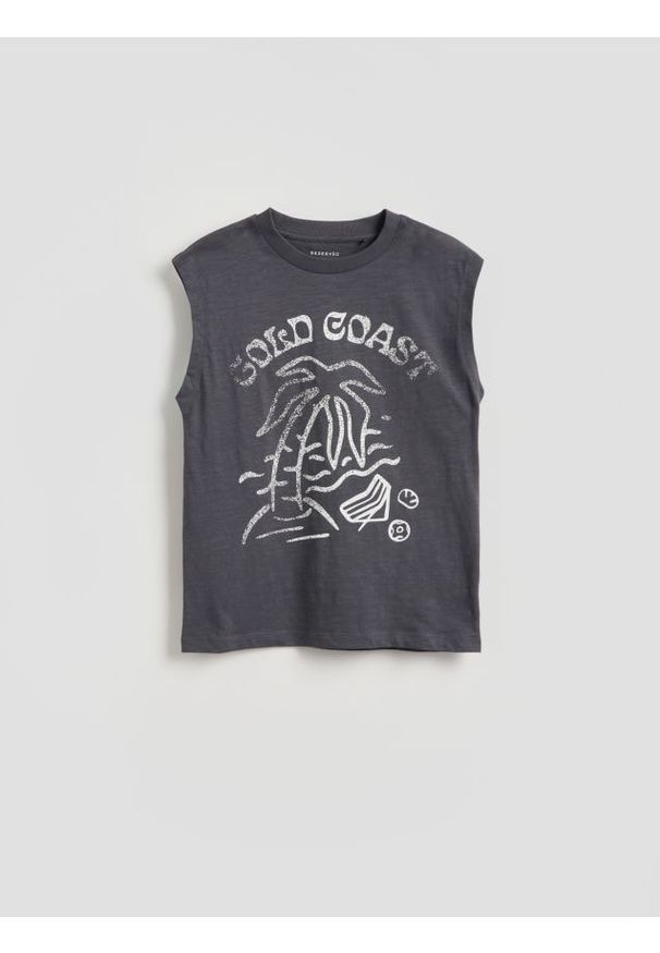 Reserved - Bawełniany t-shirt bez rękawów - ciemnoszary. Kolor: szary. Materiał: bawełna. Długość rękawa: bez rękawów