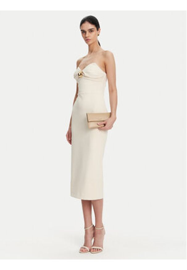 Elisabetta Franchi Sukienka koktajlowa AB-769-51E2 Écru Regular Fit. Materiał: syntetyk. Styl: wizytowy