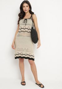 Born2be - Złota Szydełkowa Sukienka na Ramiączkach z Wiskozy z Metaliczną Nicią Filadria. Okazja: na co dzień. Kolor: złoty. Materiał: wiskoza. Długość rękawa: na ramiączkach. Sezon: lato. Styl: casual, elegancki #7