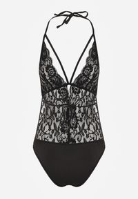 Renee - Czarne Body Halter z Koronki z Odkrytymi Plecami i Wiązaniem na Plecach Malitea. Kolor: czarny. Materiał: koronka. Wzór: koronka #2