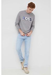 BOSS bluza bawełniana BOSS CASUAL 50466690 męska kolor szary z aplikacją. Okazja: na co dzień. Kolor: szary. Materiał: bawełna. Wzór: aplikacja. Styl: casual #4