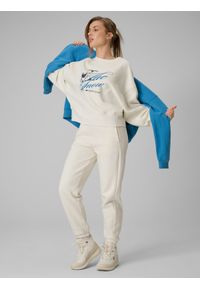 4f - 4F Bluza dresowa loose bez kaptura damska - beżowa L. Okazja: na co dzień. Typ kołnierza: bez kaptura. Kolor: beżowy. Materiał: dresówka. Styl: casual #2
