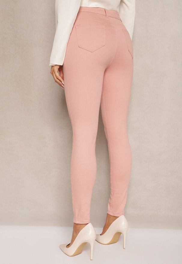 Renee - Różowe Spodnie Skinny Winvienne. Stan: podwyższony. Kolor: różowy. Długość: długie. Wzór: ażurowy