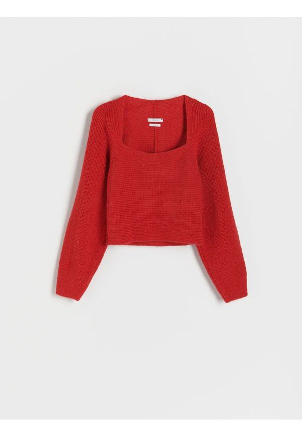 Reserved - Sweter z kwadratowym dekoltem - czerwony. Typ kołnierza: dekolt kwadratowy. Kolor: czerwony. Materiał: dzianina. Wzór: gładki