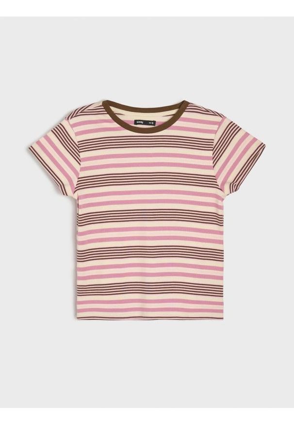 Sinsay - Bawełniana koszulka w paski - wielobarwny. Materiał: bawełna. Wzór: paski