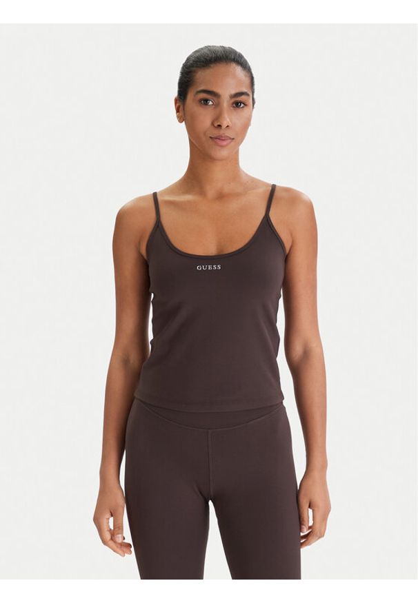 Guess Top V6RP14 KD952 Brązowy Slim Fit. Kolor: brązowy. Materiał: syntetyk